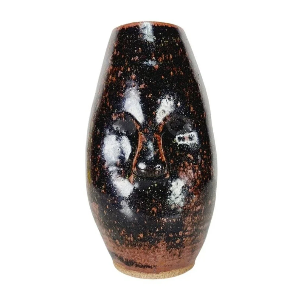 VTG MCM 60s Anthropomorphic Face Vase Clay Stoneware Pottery Studio Art Signed